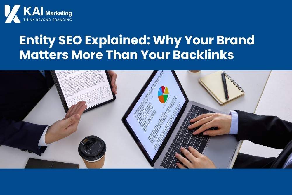 Entity SEO diagram showing brand authority, knowledge graph connections, and search engine relevance